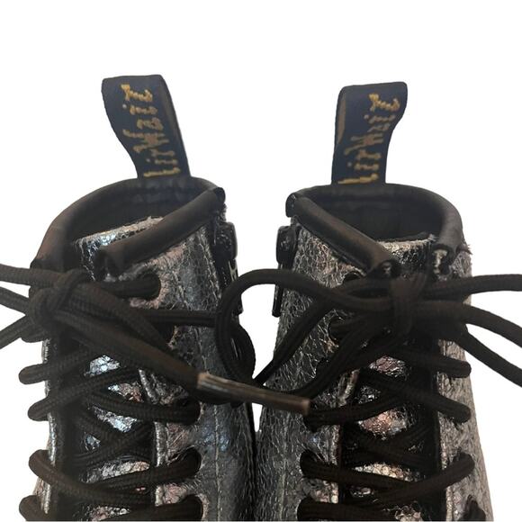 DR. MARTENS Crinkle Metallic Silver Sparkle Combat Boots 1460T Little Girls 7 - Picture 6 of 11
